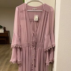 Sheer “Dawn Pink” Free People Dress with Lace Details